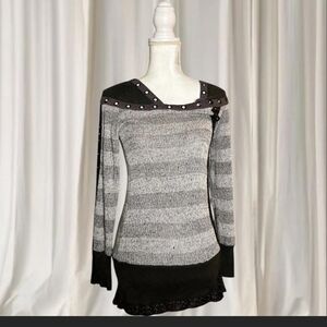 SALVAGE Subversive and Grunge Style Stripped Stuuded Long Sleeved Top. M